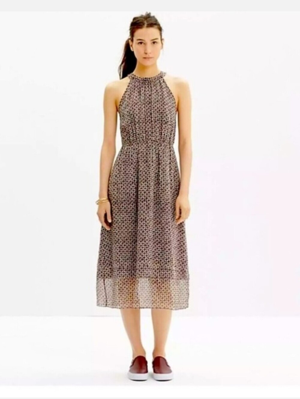 Madewell Printed Halter Midi Skirt in Brown and Black